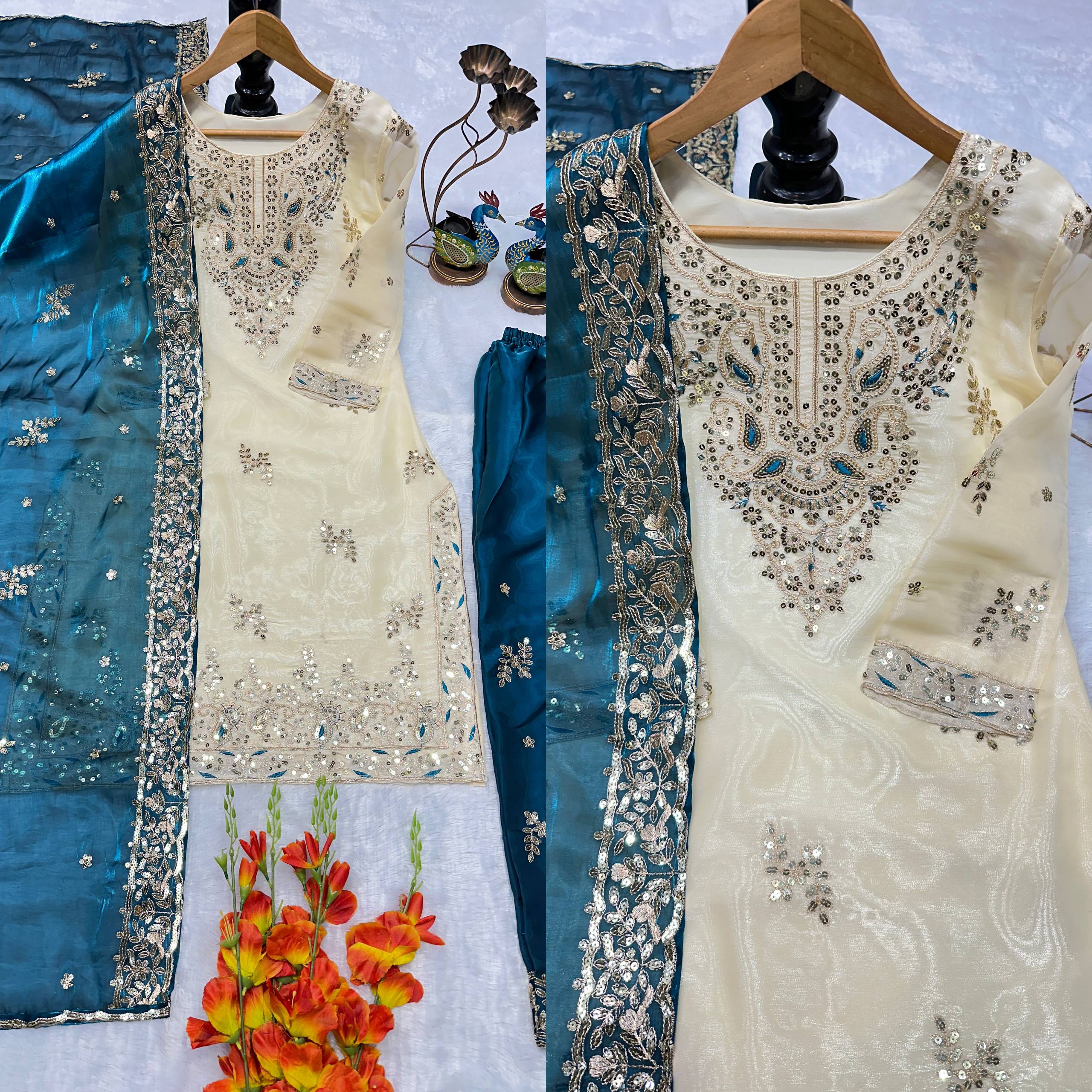 Regal Pearl & Burgundy Palazzo Couture